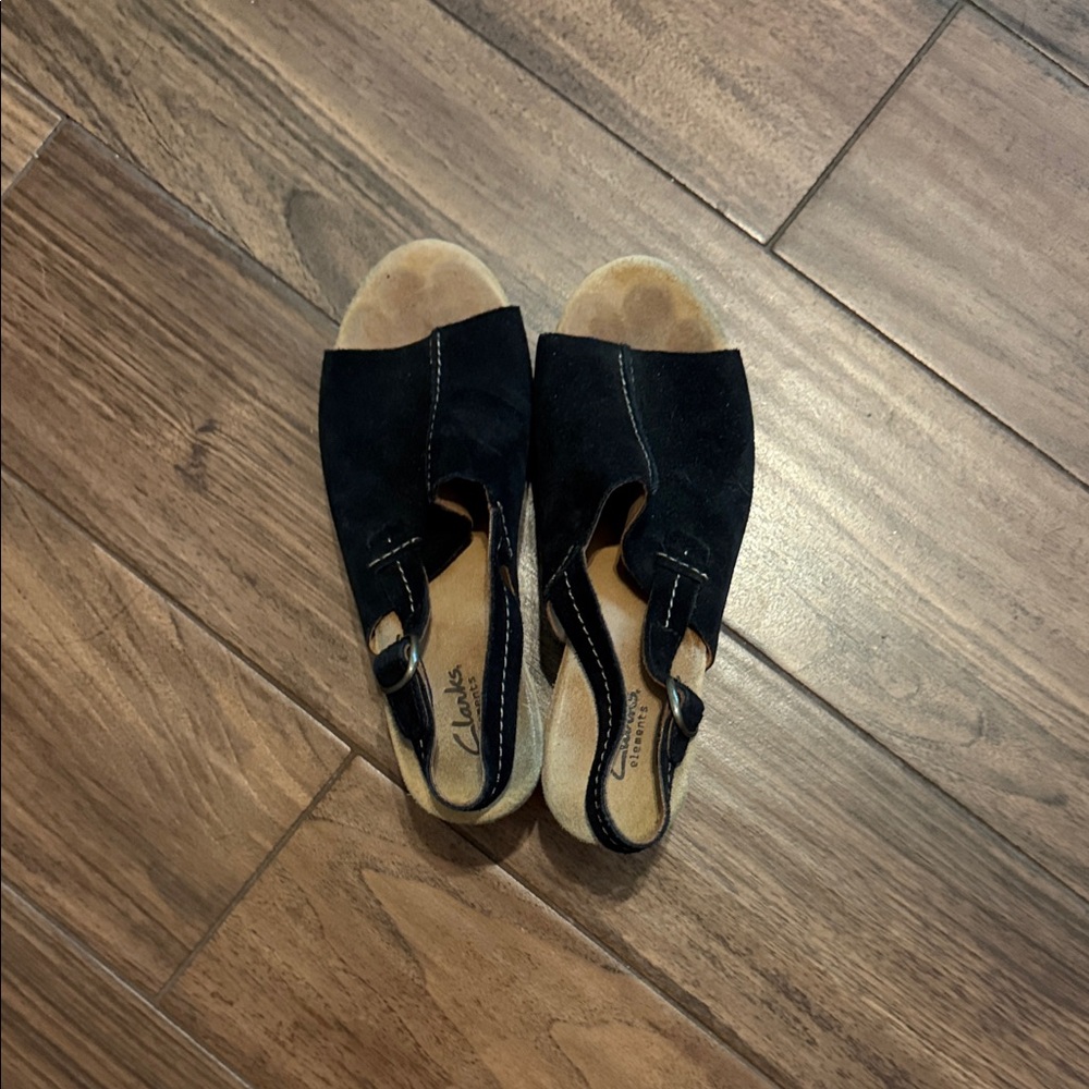 Clarks Women's Black Suede Wedge Sandals